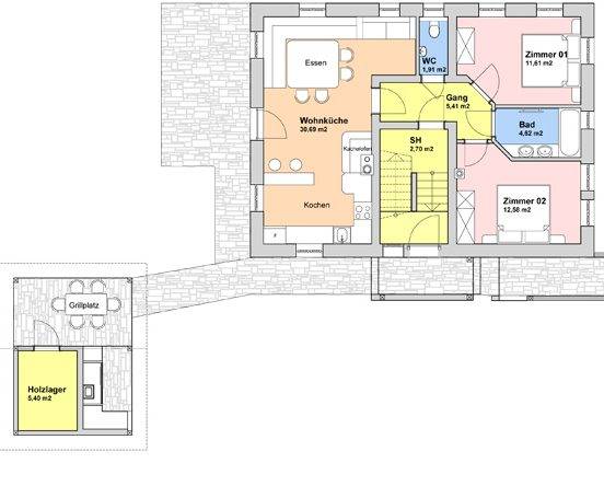 Grundriss Erdgeschoss (63 m²)